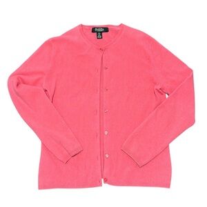 PECK & PECK CASHMERE 2 PLY CARDIGAN BUTTON DOWN PINK LONG SLEEVE SOFT